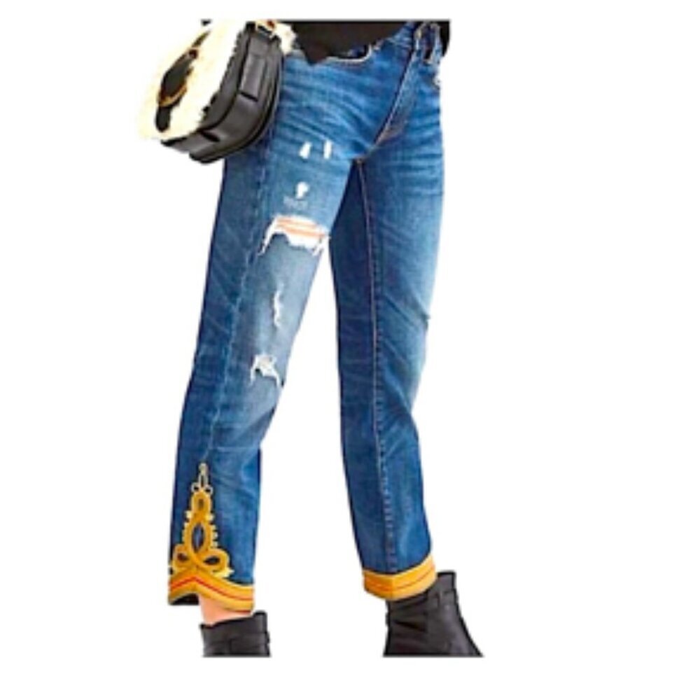POLO Ralph Lauren Jeans THE WAVERLY STRAIGHT CROP Embellished Military Style 28 - Picture 1 of 10